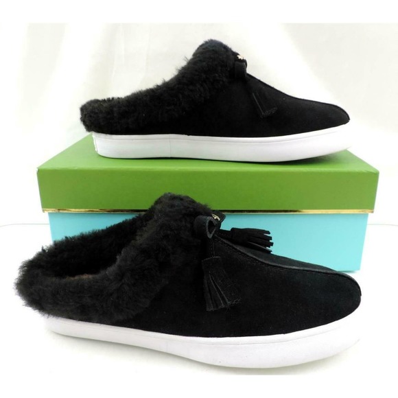 Women's Kate Spade New York Limon Slip On Mule Sneakers Black Shearling Size 7 - Picture 5 of 10